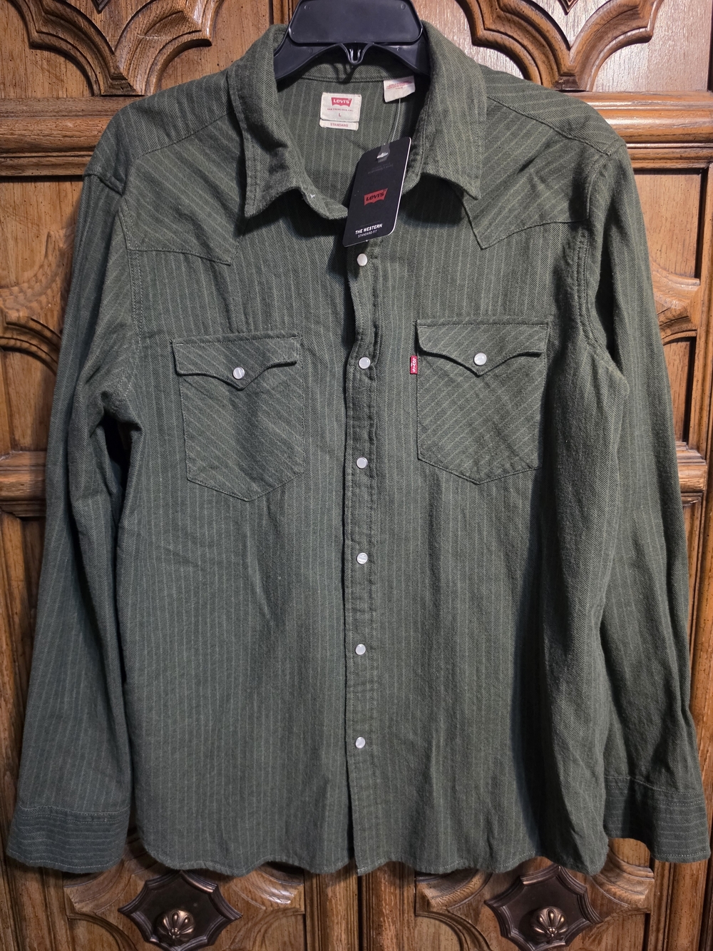Levi's Men's Olive Green Pinstripe Western Shirt